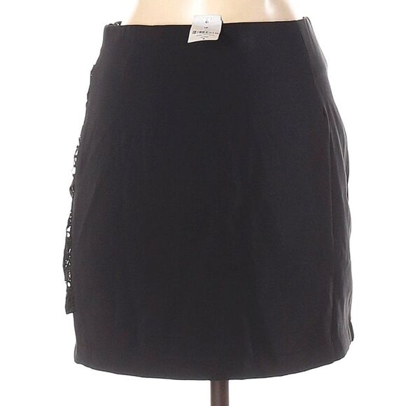 LF Rumor Boutique Mini Skirt with Asymmetric Hem and Partial Lace Front NWT - Picture 2 of 8